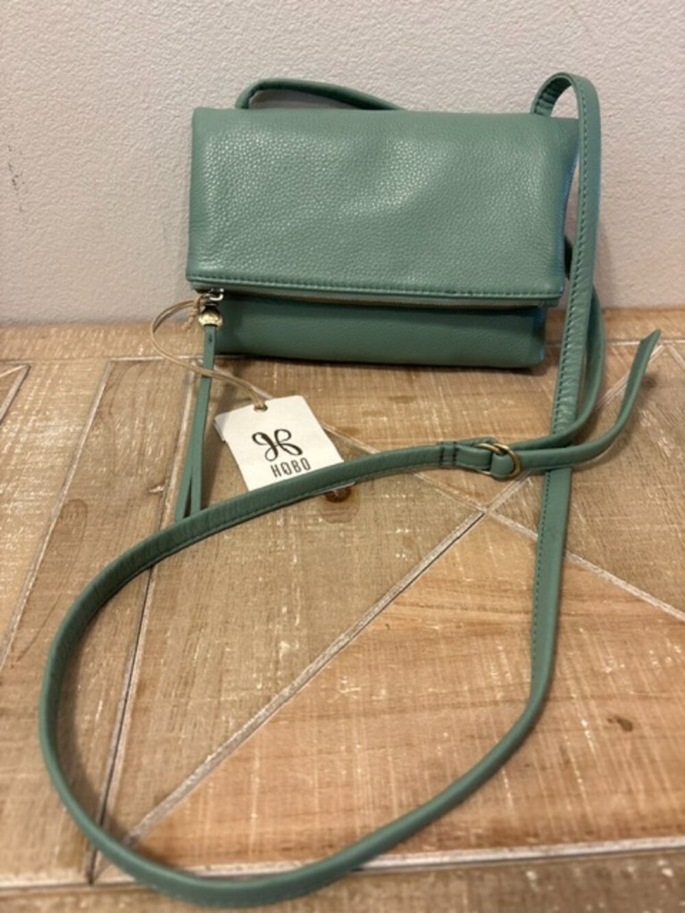 NEW HOBO Pebbled Leather Fold Over Grant Small Crossbody In Ivy